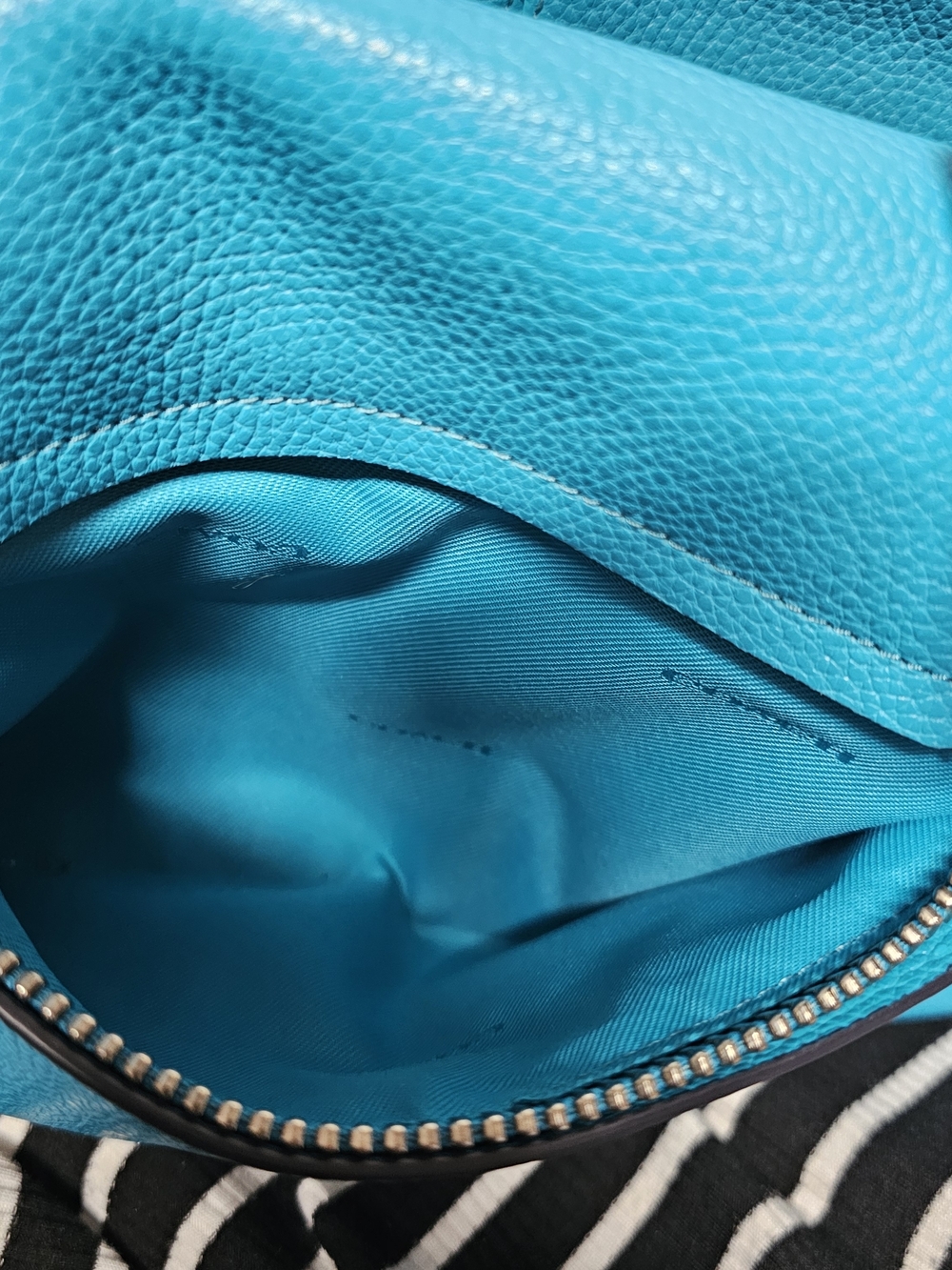 COACH Turquoise Pebbled Leather Satchel Bag Maximalist Luxury Purse Handbag - Picture 9 of 12